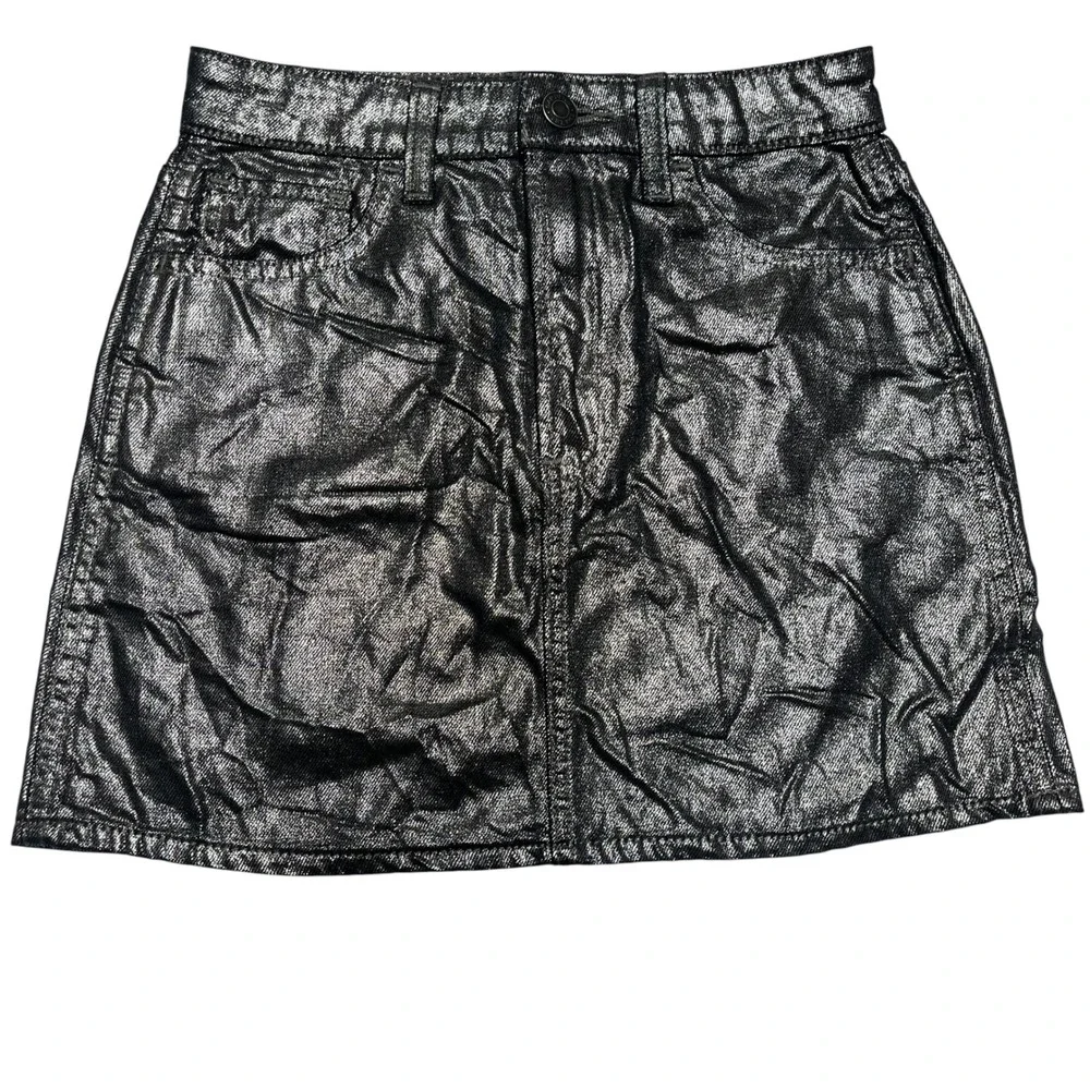 Gap Kids Metallic Silver Denim Mini Skirt Size 10 Adjustable Waist